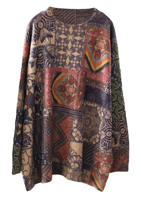 Geometric Pattern Loose O-neck Print Oriental Fall Knit Sweater