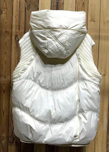 Black Hooded Pockets Knit Patchwork Duck Down Waistcoat Sleeveless