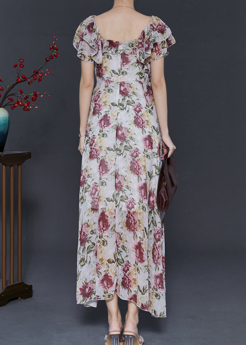 Diy Apricot Ruffled Print Chiffon Dresses Summer