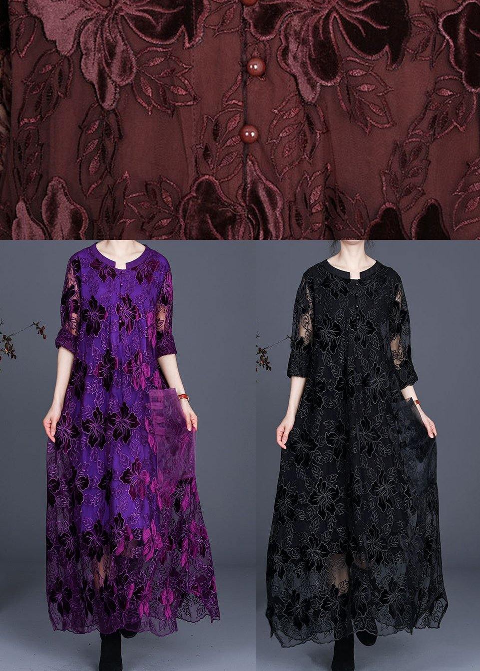 Purple Lace Maxi Dress Caftans Loose Dresses