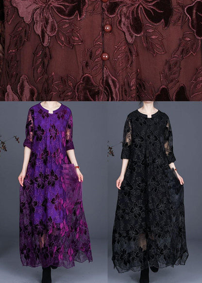 Purple Lace Maxi Dress Caftans Loose Dresses
