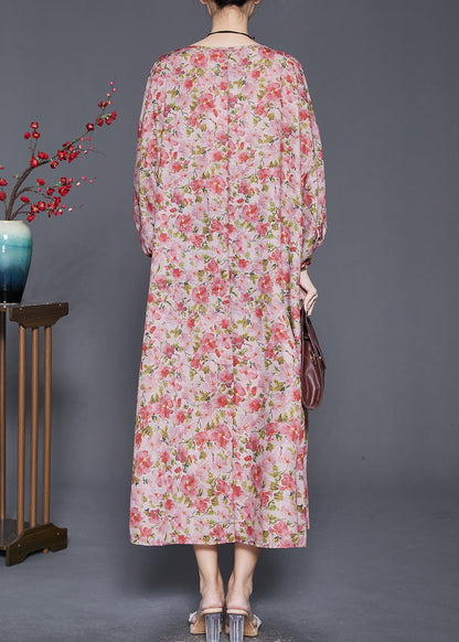 Red Oversized Print Linen Dresses Spring