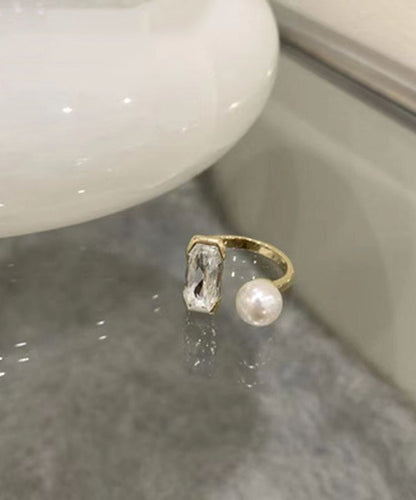 Diy Gold Rings Sterling Silver Alloy Pearl Rings Two Piece Set