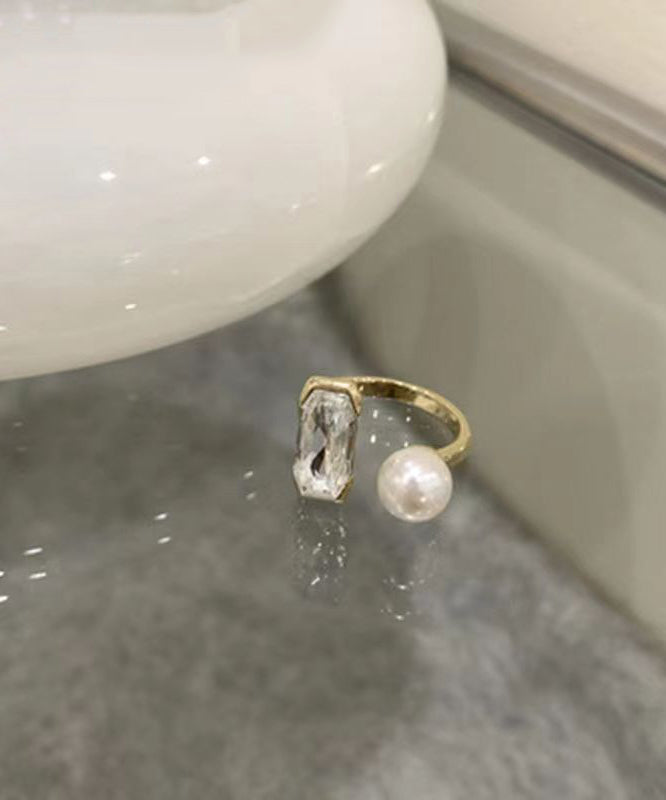 Diy Gold Rings Sterling Silver Alloy Pearl Rings Two Piece Set