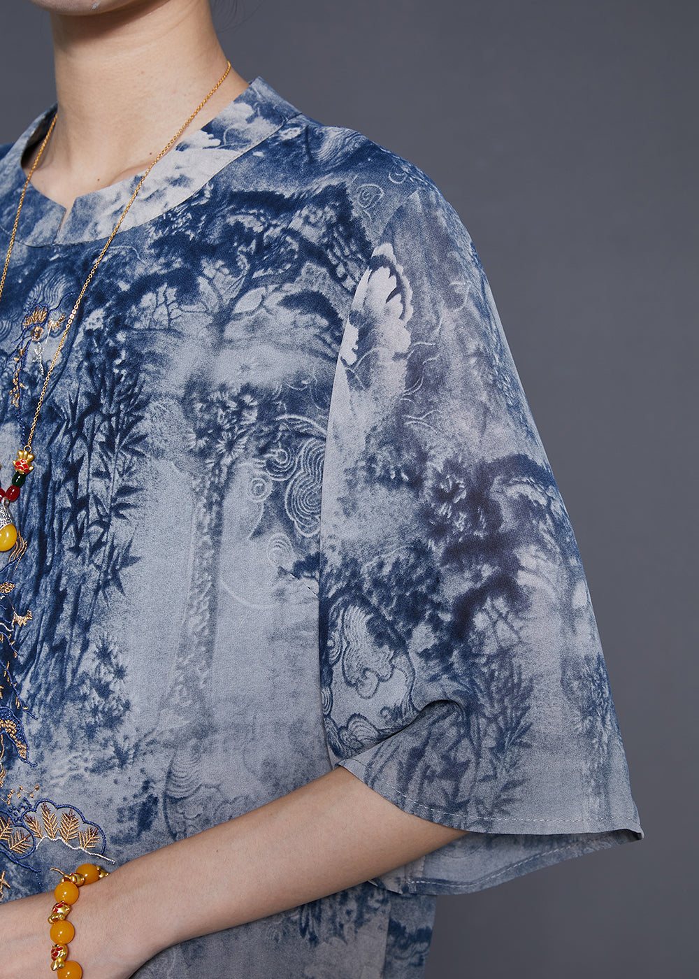 Blue Print Chiffon Two Piece Set Outfits Summer