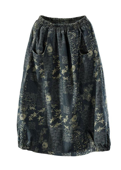 Elastic Waist Pockets Denim Skirts