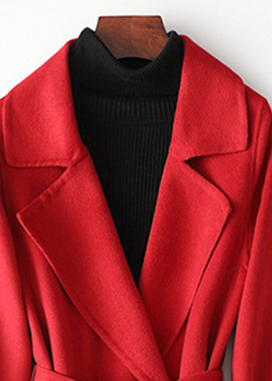 Red Notched Patchwork Woolen Long Coats Fall