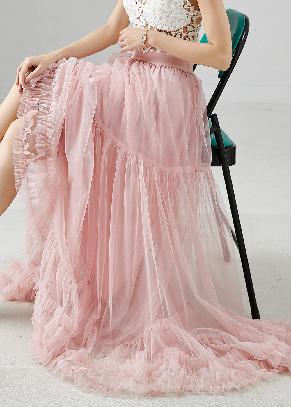 Pink Ruffled Exra Large Hem Tulle Skirt Fall
