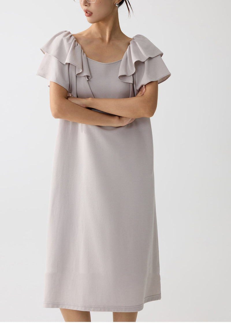 Apricot Cotton Work Straight Dress Butterfly Sleeve