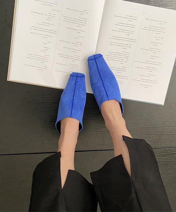 Blue Faux Leather Thong Sandals