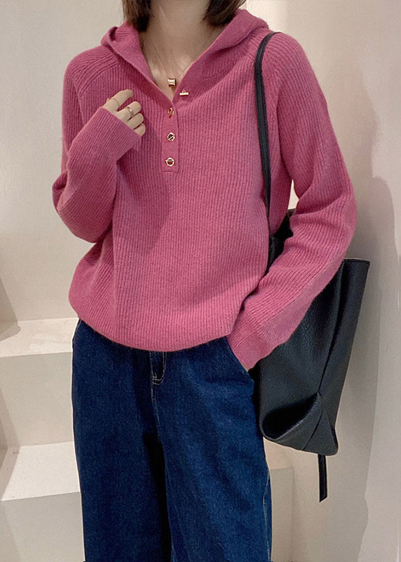 Rose Versatile Hooded Knit Top Spring