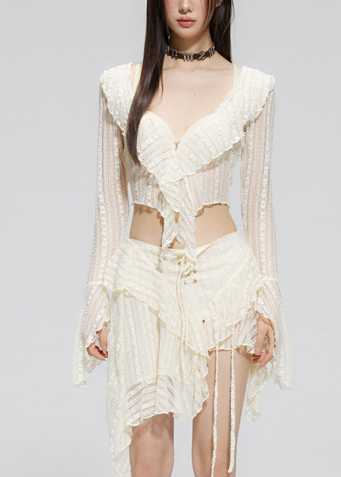 Apricot Asymmetrical Design Three Piece Set Clothing