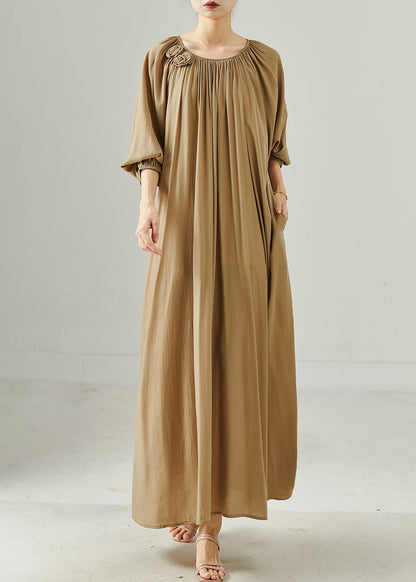 Khaki Cotton Holiday Dress Oversized Summer