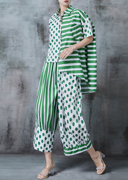 Green Asymmetrical Patchwork Print Cotton Two Pieces Set Summer