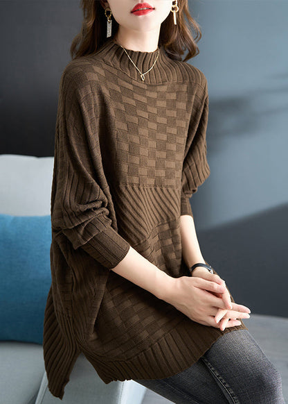 Coffee Stand Collar Versatile Mid Knit Sweater Fall
