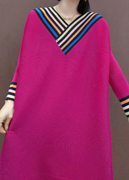 Loose V Neck Asymmetric Spring Clothes Photography Red Art Dresses