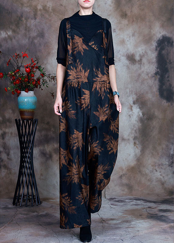 Retro Navy Print Slim Fit Fall Jumpsuit Pants