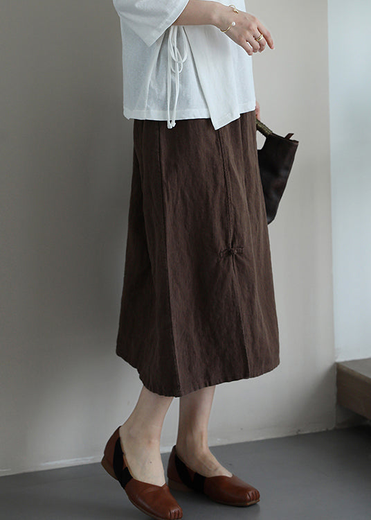 Versatile Coffee Chinese Button Linen Skirt Summer