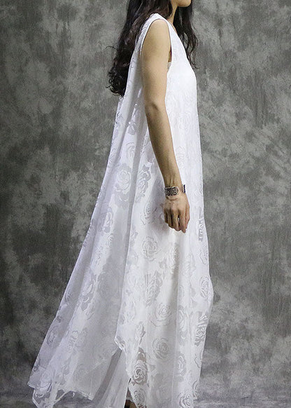 White Asymmetrical Silk Vacation Dresses Sleeveless