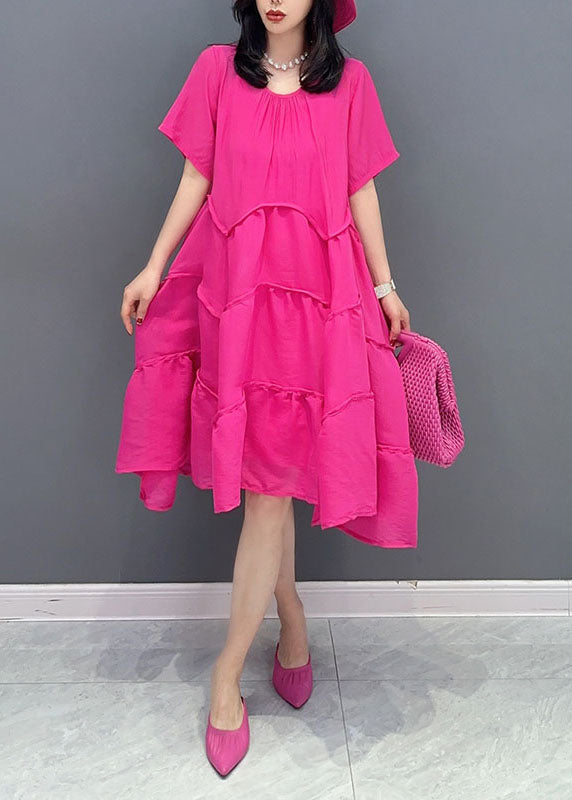 Rose O-neck Wrinkled Patchwork Cotton Two Pieces Set Dresses Summer