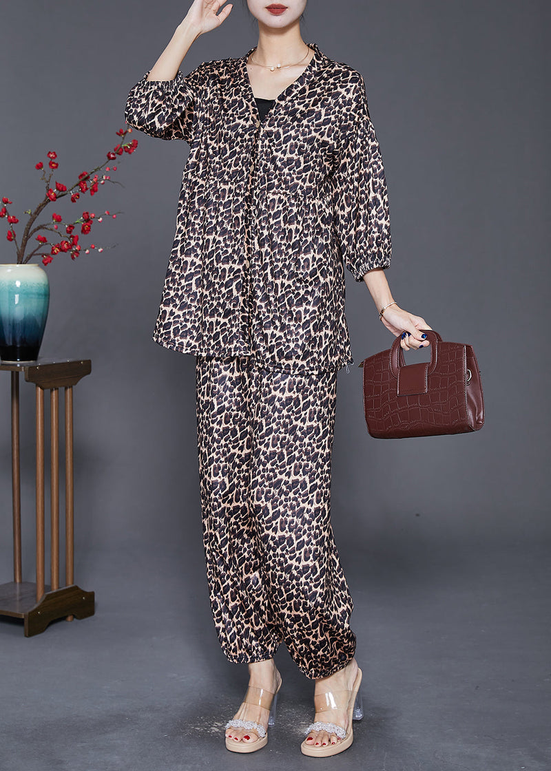 Leopard Print Oversized Cotton Two-piece Set Fall