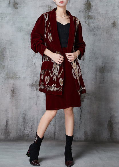 Mulberry Patchwork Silk Velour Two Piece Set Clothing Sequins Spring