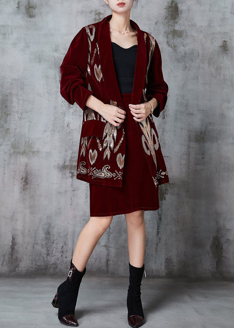Mulberry Patchwork Silk Velour Two Piece Set Clothing Sequins Spring