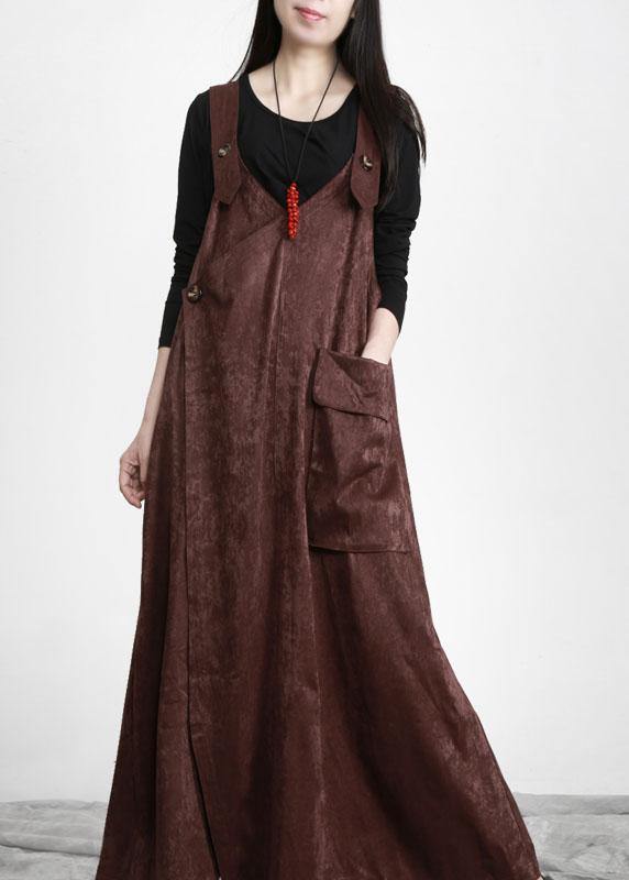 Unique Chocolate Button Asymmetrical Design Carpenter Holiday Dress Fall