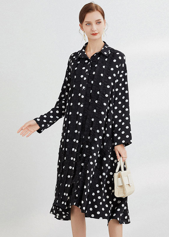 Black Dot Peter Pan Collar Print Shirts Dresses Spring