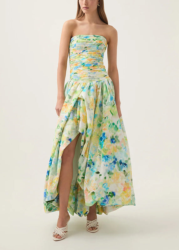 Rose Print Front Open Cotton Long Dresses Sleeveless Summer