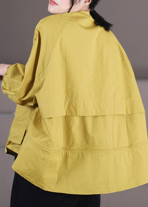 Boutique Yellow O-neck Button Low High Design Coats Long Sleeve