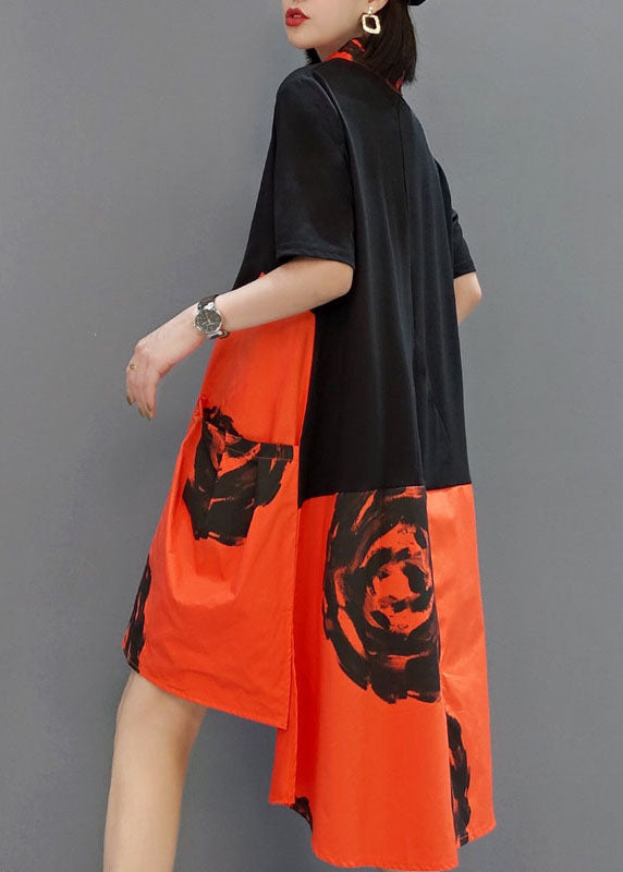 Stylish Black Orange Button Peter Pan Collar Shirt Dresses Spring