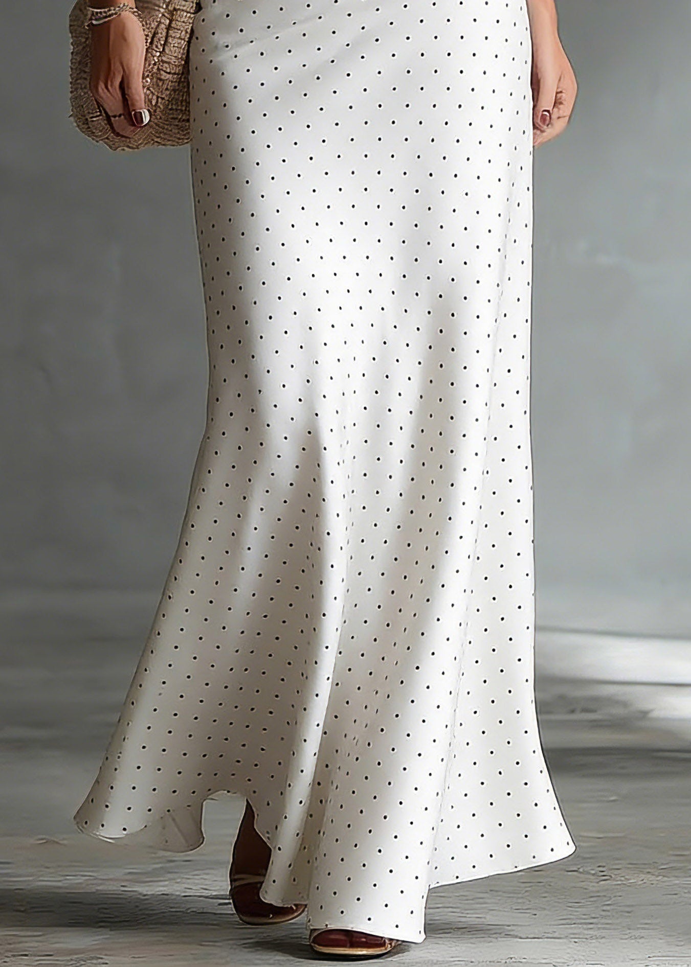 White High Waist Dot Satin a Line Skirts Summer