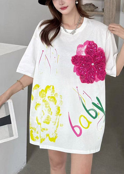 Diy White Oversized Decorated Cotton Tank Tops Summer