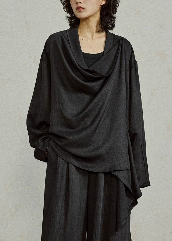 Loose Black Asymmetrical Top Tops Fall