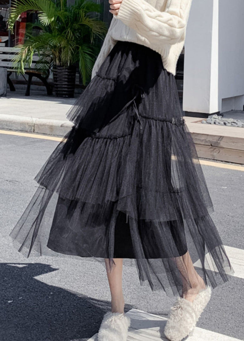 Black Ruffled High Waist Tulle Skirt Summer