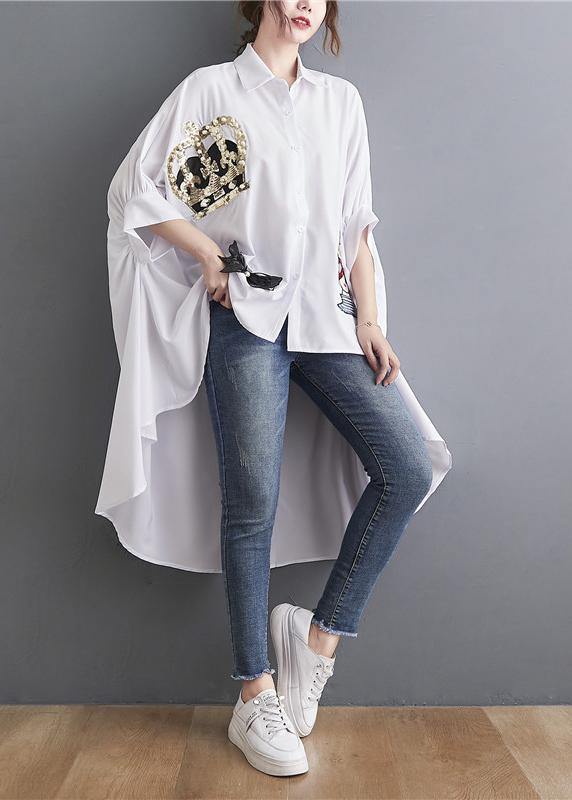 White Spring Appliques Low High Design Top