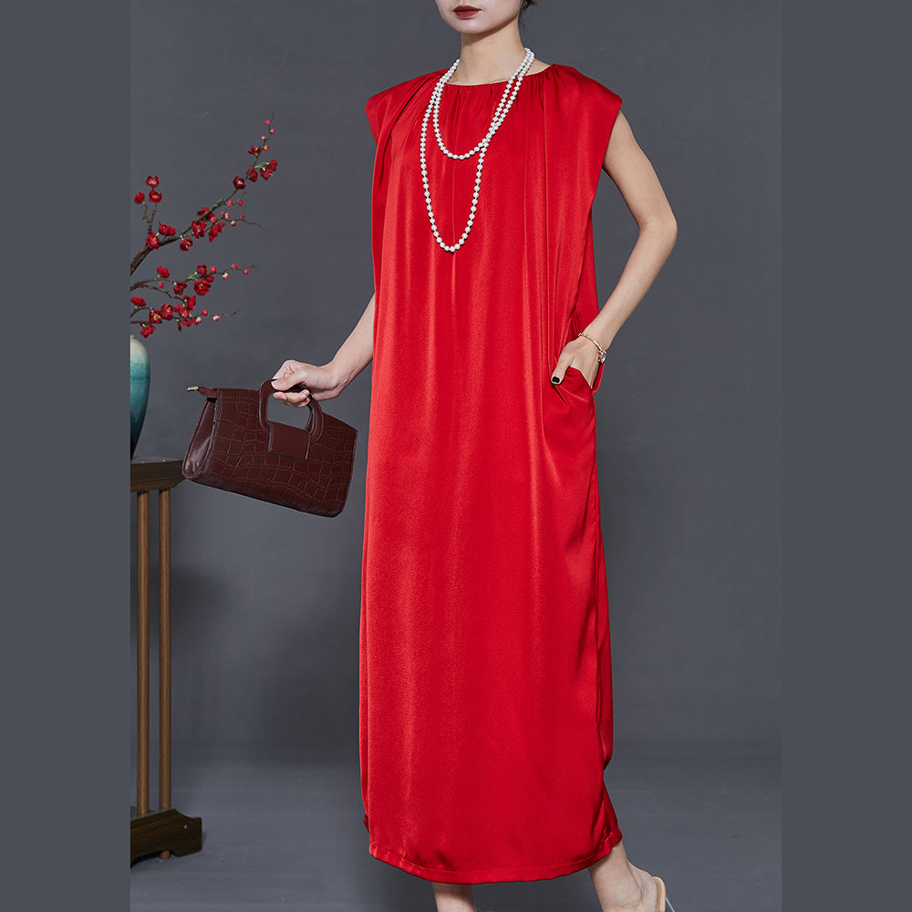 Style Red Oversized Draping Chiffon Maxi Dresses Summer