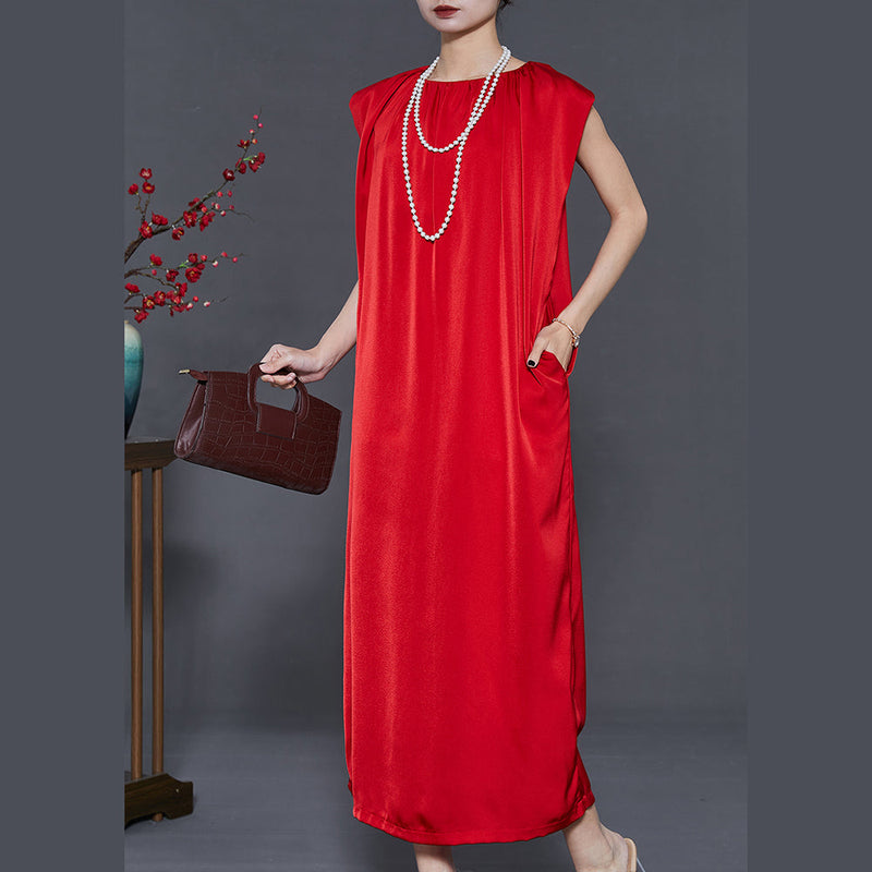 Style Red Oversized Draping Chiffon Maxi Dresses Summer
