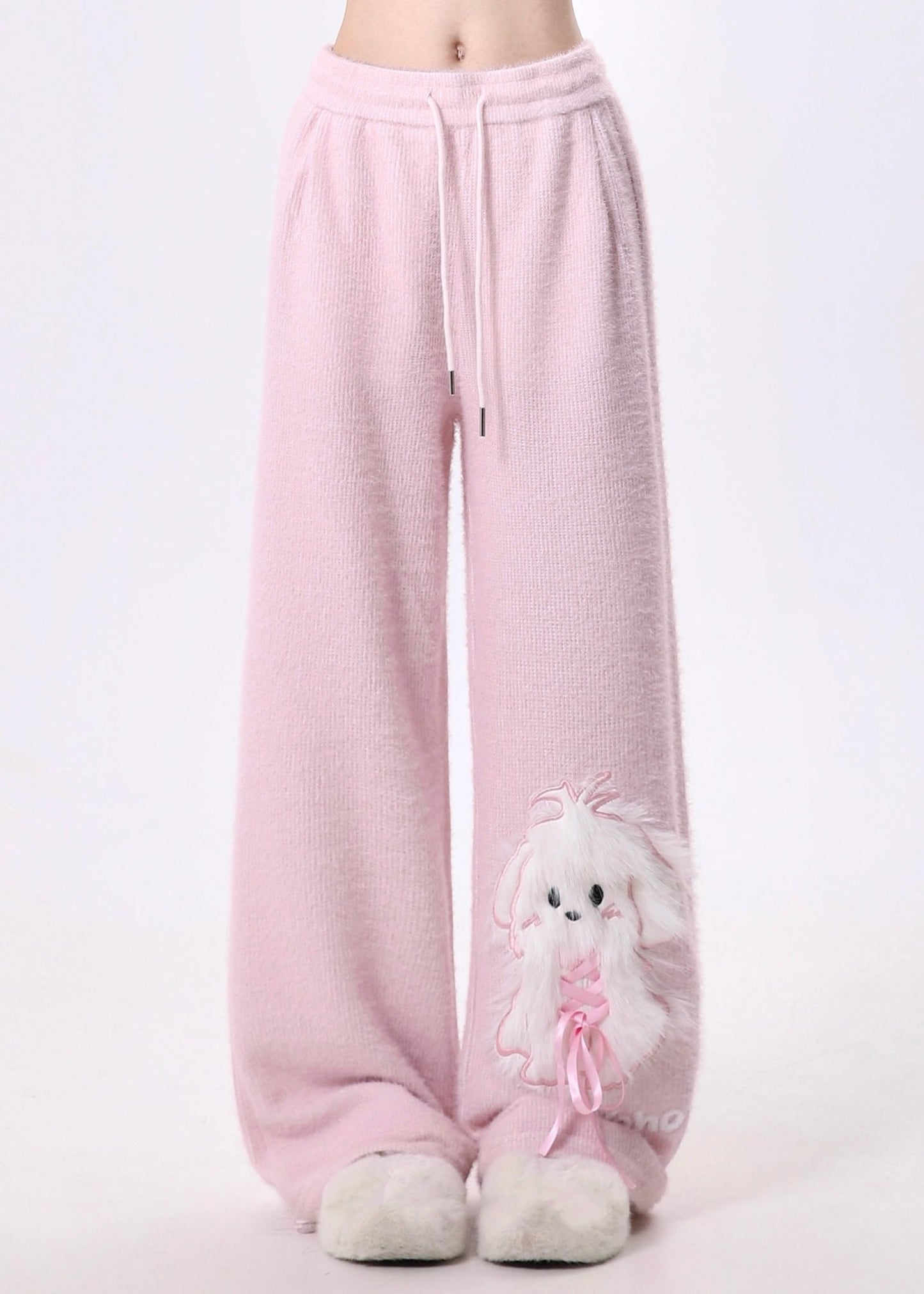 Pink Dog Fluffy Straight Pants Spring