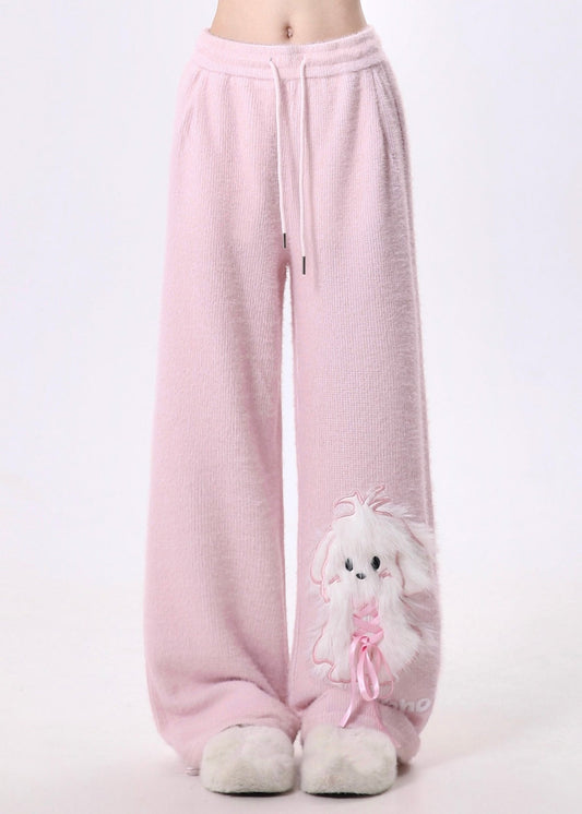 Pink Dog Fluffy Straight Pants Spring