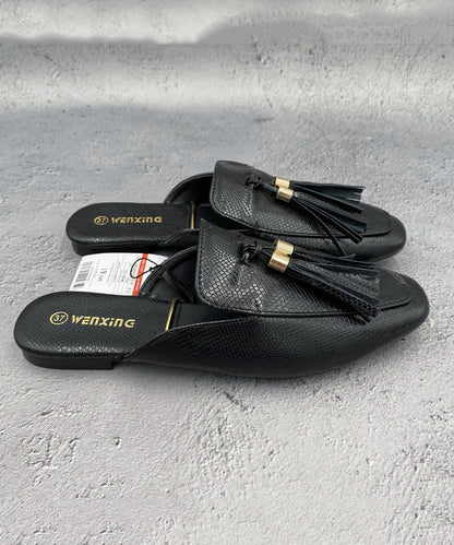 French Apricot Tassel Faux Leather Slide Sandals