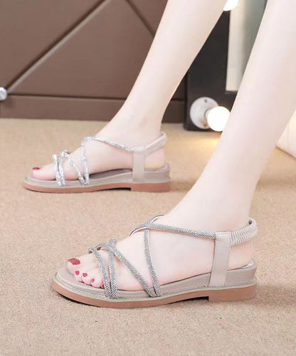 Versatile Black Hollow Out Peep Toe Zircon Walking Sandals