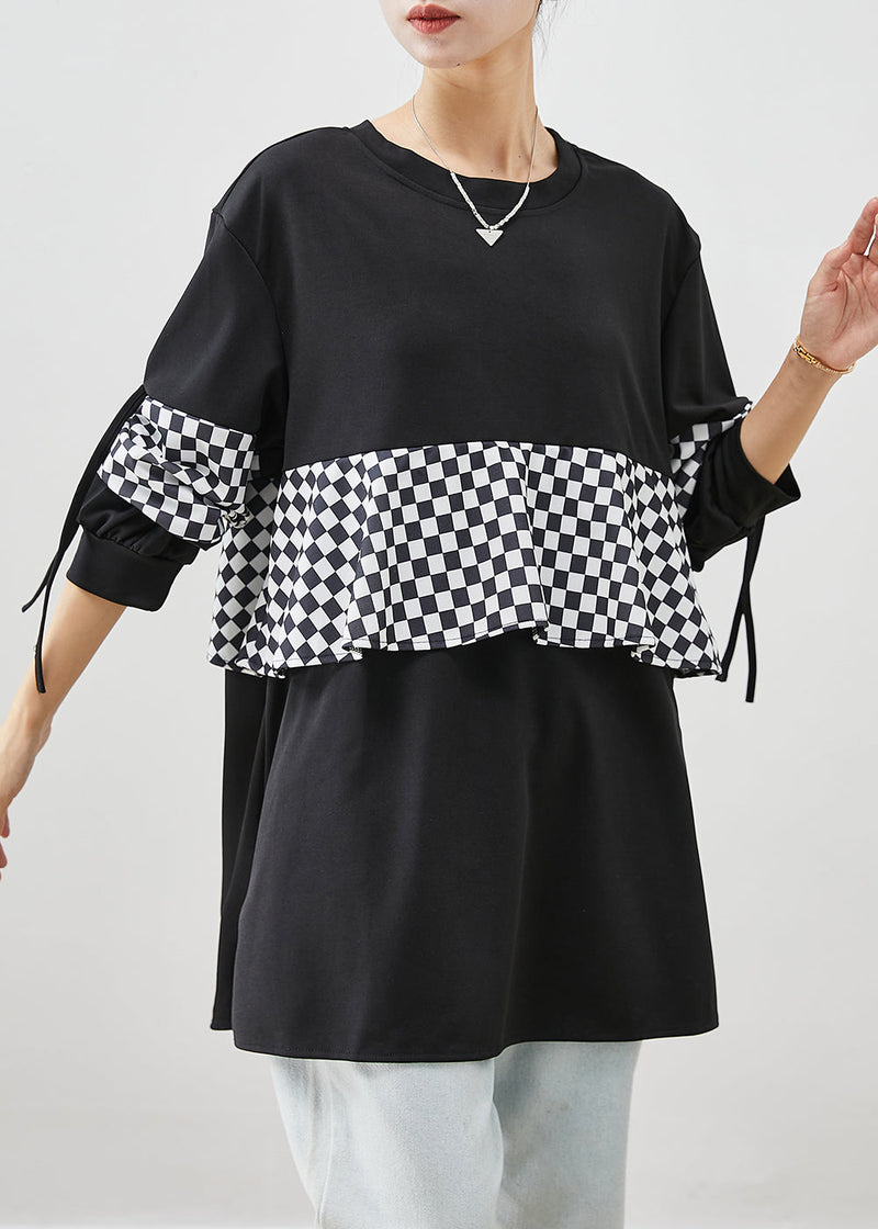 Italian Black Oversized Patchwork Warm Fleece Pullover Fall