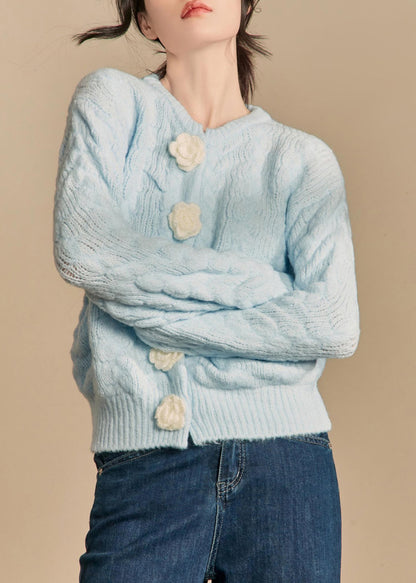 French Blue Button Cotton Knit Cardigan Winter