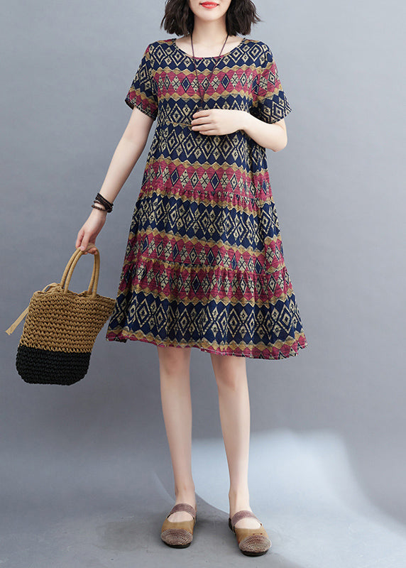 Black O-neck Ruffled Patchwork Mid Dress Summer