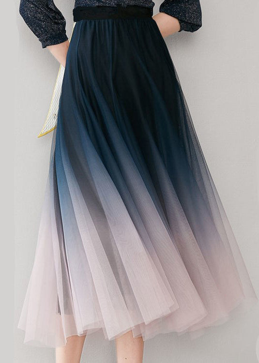 Gradient Color Blue Pink Colour Elastic Waist Tulle a Line Skirts Fall