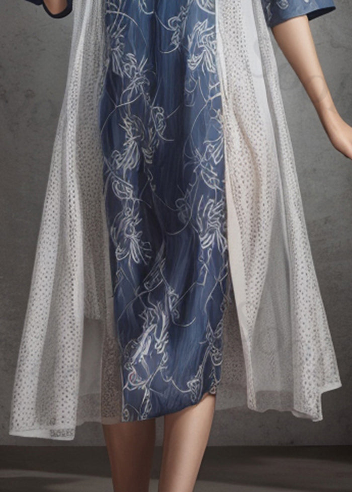 Italian Navy Oversized Patchwork Cotton Vacation Dresses Summer