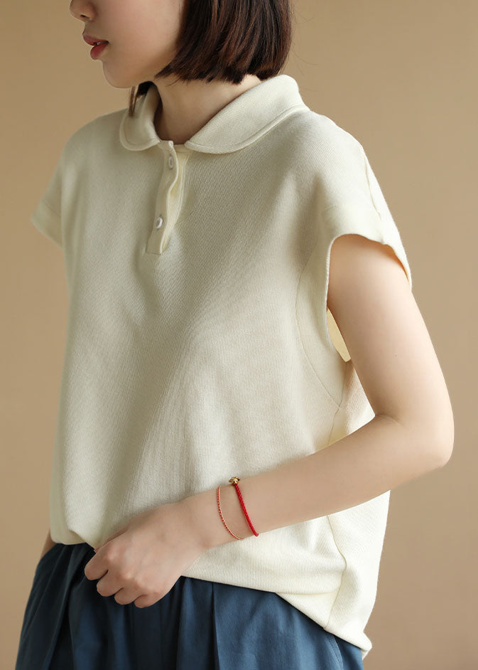 Apricot Cotton Tank Peter Pan Collar Short Sleeve