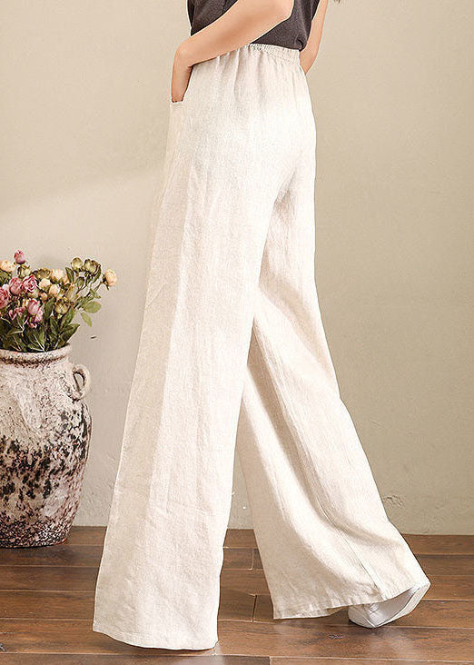 Orange Elastic Waist Linen Straight Pants Color Drawstring Summer